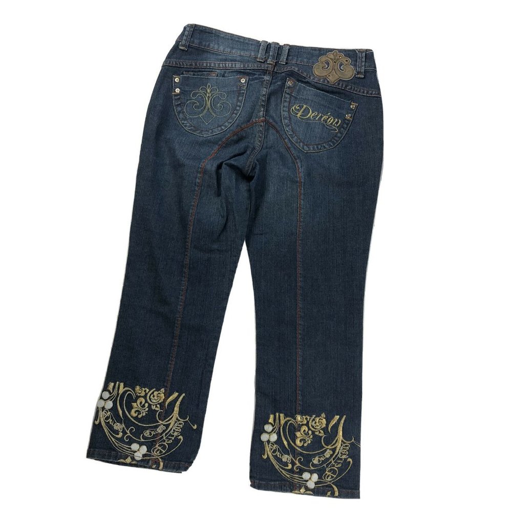 DEREON Junior Size 7/8 Denim Capri Blue Jeans Gold